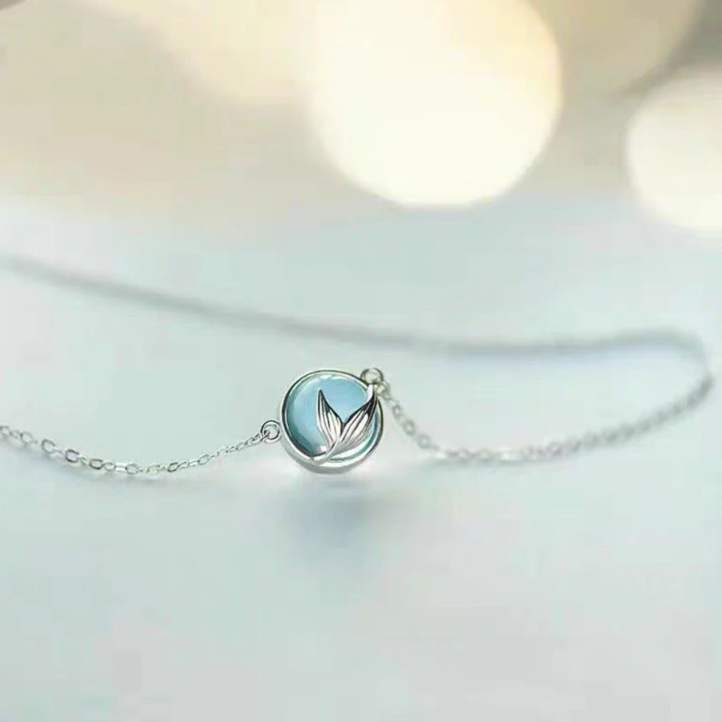 925 Sterling Silver Mermaid Tail Blue Crystal Necklace - New